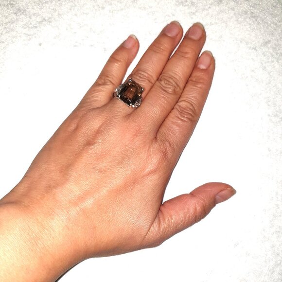One-of-a-Kind Vintage Art Deco Smoky Quartz 925 Sterling Silver Cocktail Ring - Picture 11 of 15
